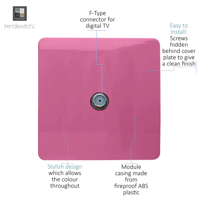 Trendi, Artistic Modern TV Co-Axial 1 Gang Pink Finish, BRITISH MADE, (25mm Back Box Required), 5yrs Warranty • ART-TVSPK
