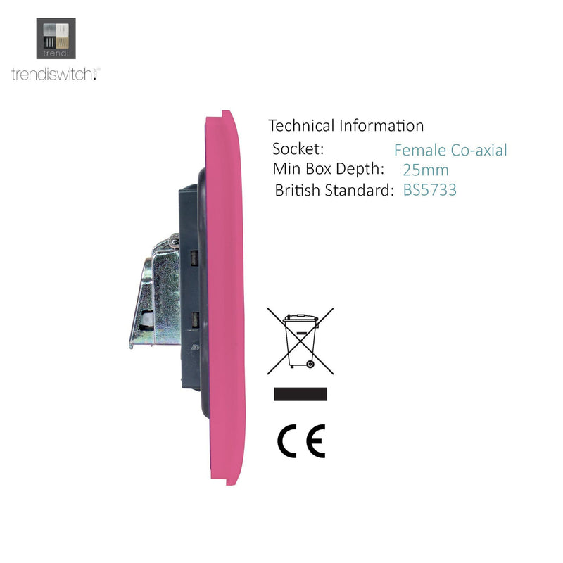 Trendi, Artistic Modern TV Co-Axial 1 Gang Pink Finish, BRITISH MADE, (25mm Back Box Required), 5yrs Warranty • ART-TVSPK