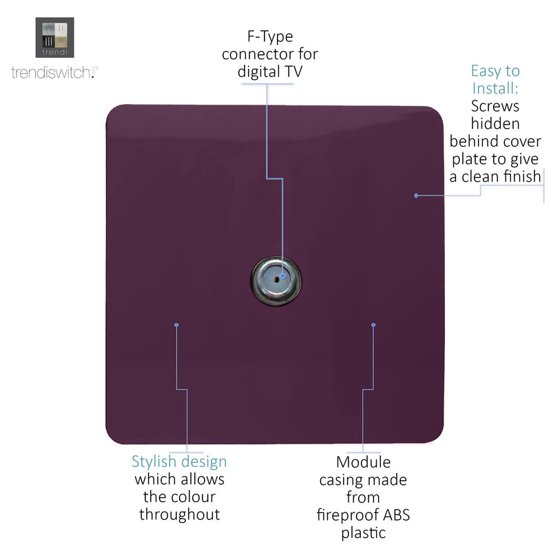Trendi, Artistic Modern TV Co-Axial 1 Gang Plum Finish, BRITISH MADE, (25mm Back Box Required), 5yrs Warranty • ART-TVSPL