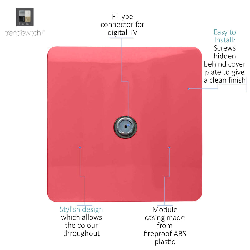 Trendi, Artistic Modern TV Co-Axial 1 Gang Strawberry Finish, BRITISH MADE, (25mm Back Box Required), 5yrs Warranty • ART-TVSSB
