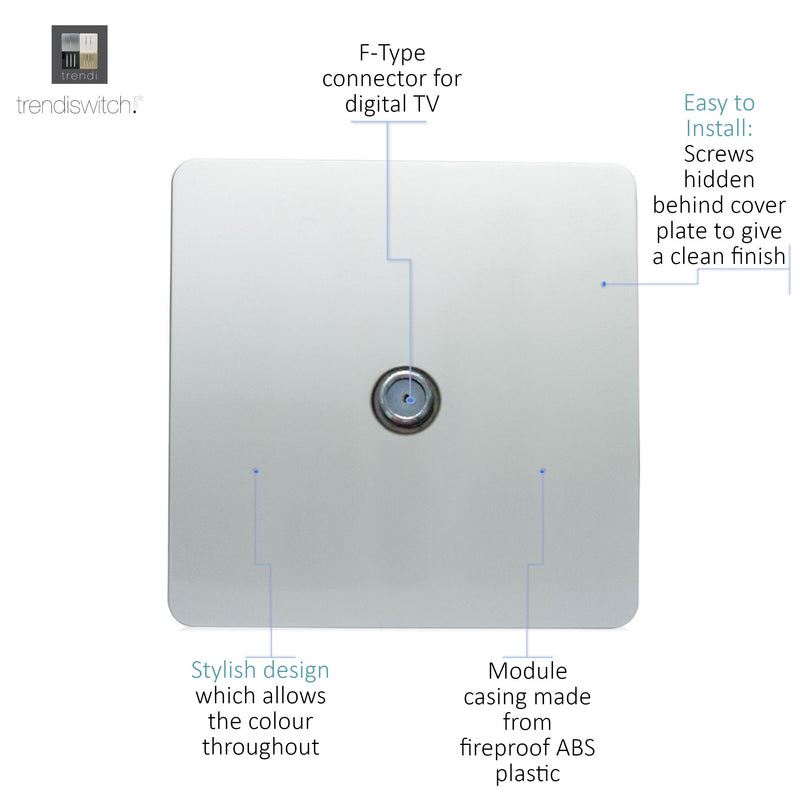 Trendi, Artistic Modern TV Co-Axial 1 Gang Silver Finish, BRITISH MADE, (25mm Back Box Required), 5yrs Warranty • ART-TVSSI