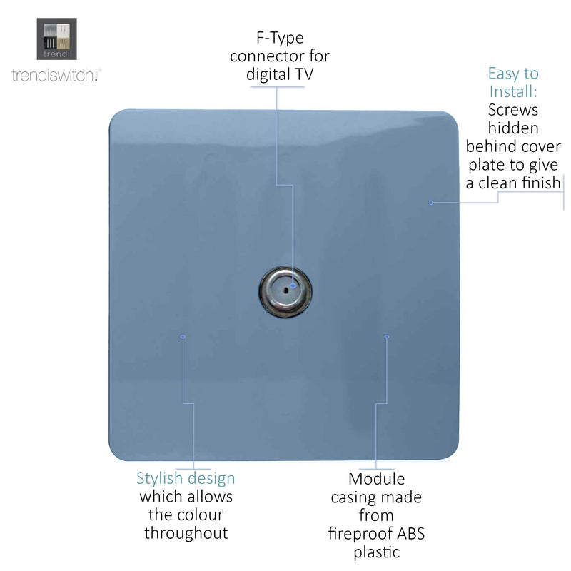 Trendi, Artistic Modern TV Co-Axial 1 Gang Sky Finish, BRITISH MADE, (25mm Back Box Required), 5yrs Warranty • ART-TVSSK