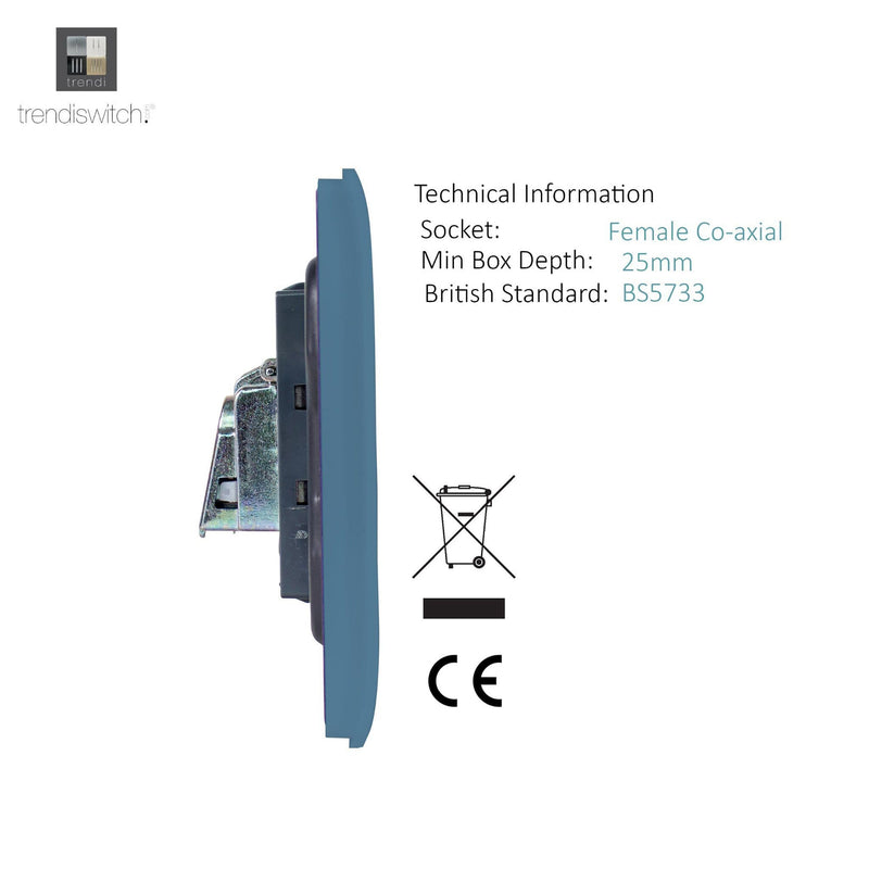 Trendi, Artistic Modern TV Co-Axial 1 Gang Sky Finish, BRITISH MADE, (25mm Back Box Required), 5yrs Warranty • ART-TVSSK