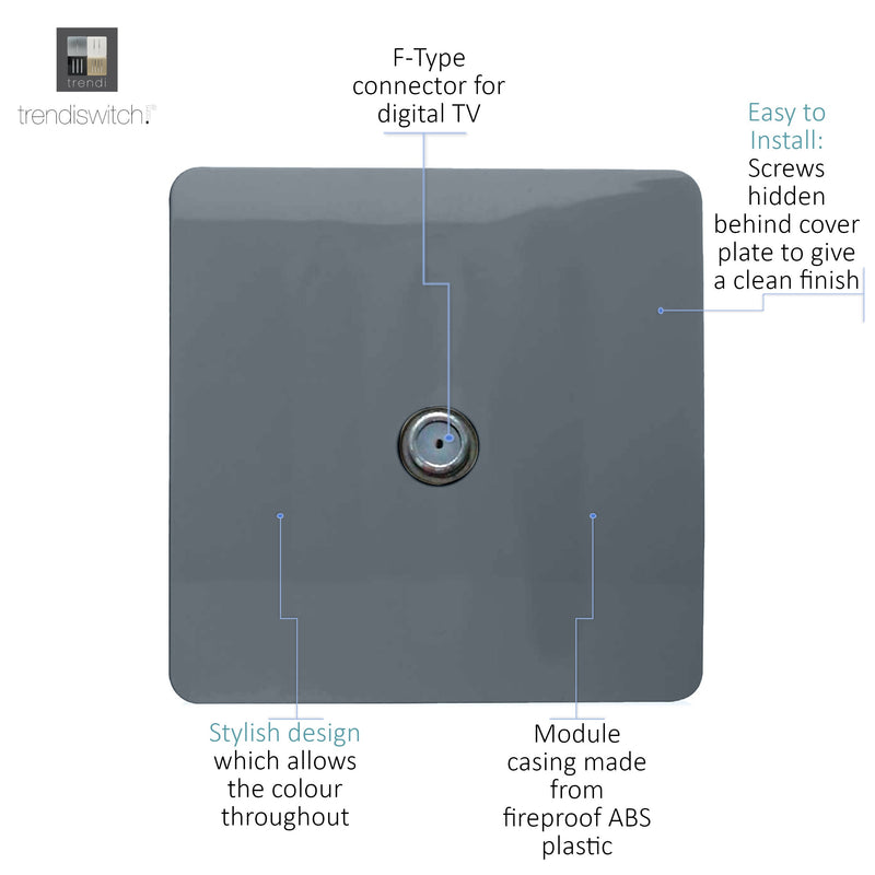 Trendi, Artistic Modern TV Co-Axial 1 Gang Warm Grey Finish, BRITISH MADE, (25mm Back Box Required), 5yrs Warranty • ART-TVSWG