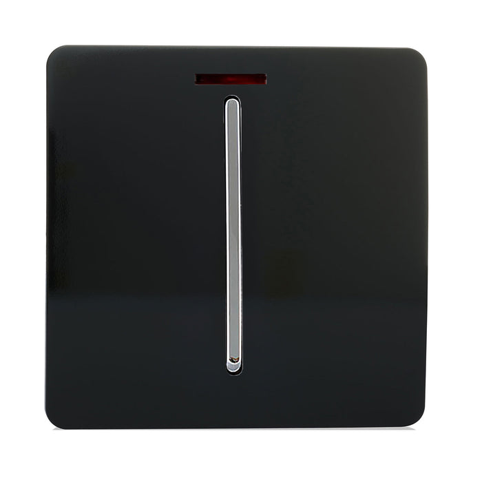 Trendi, Artistic Modern 45 Amp Neon Insert Double Pole Switch Gloss Black Finish, BRITISH MADE, (35mm Back Box Required), 5yrs Warranty • ART-WHS2BK