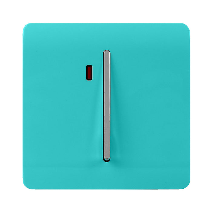 Trendi, Artistic Modern 45 Amp Neon Insert Double Pole Switch Bright Teal Finish, BRITISH MADE, (35mm Back Box Required), 5yrs Warranty • ART-WHS2BT
