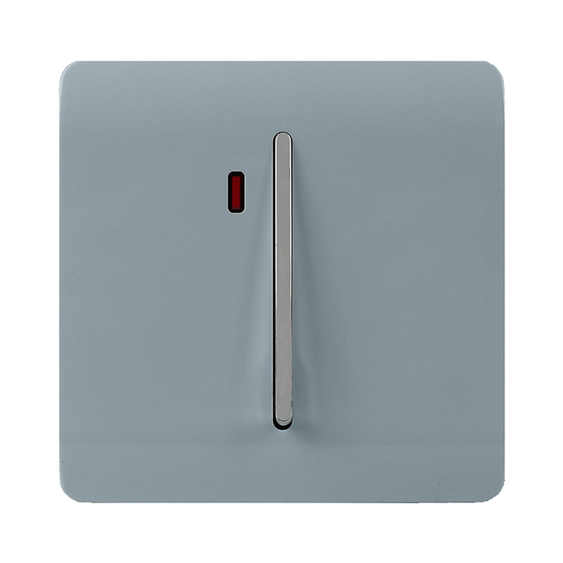 Trendi, Artistic Modern 20 Amp Neon Insert Double Pole Switch Cool Grey Finish, BRITISH MADE, (25mm Back Box Required), 5yrs Warranty • ART-WHS1CG