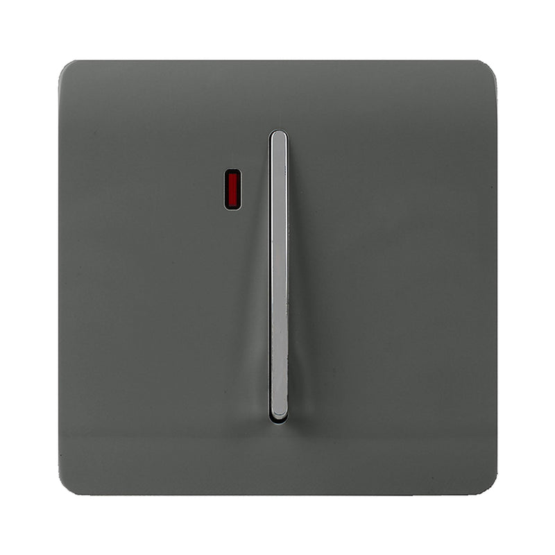 Trendi, Artistic Modern 45 Amp Neon Insert Double Pole Switch Charcoal Finish, BRITISH MADE, (35mm Back Box Required), 5yrs Warranty • ART-WHS2CH