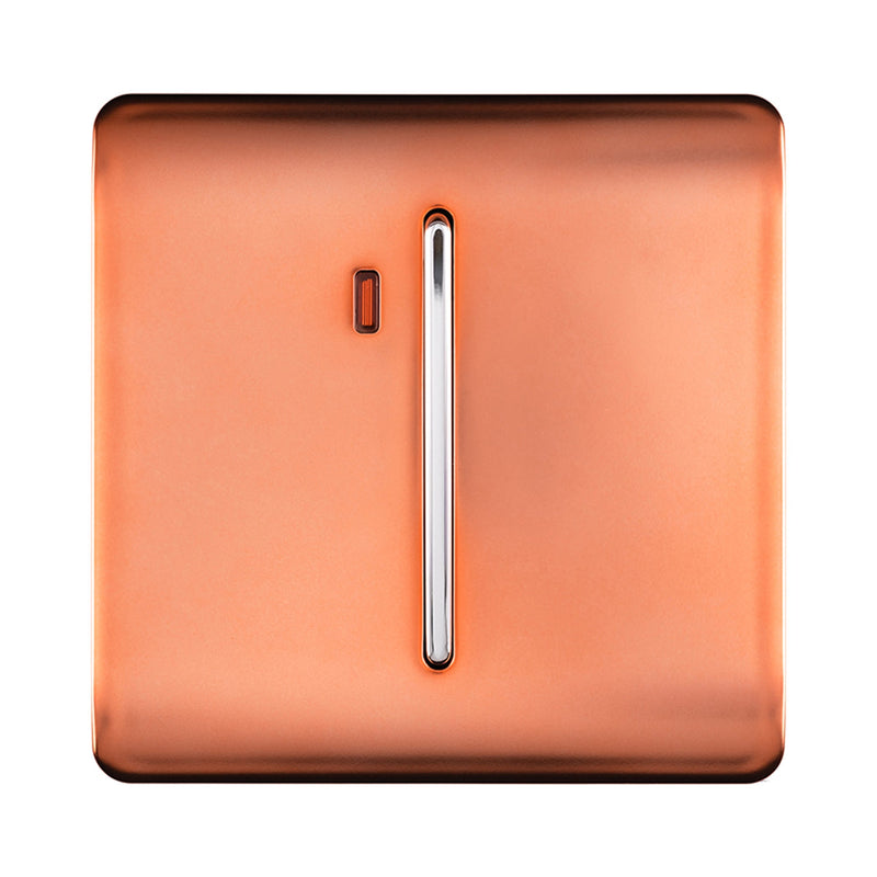 Trendi, Artistic Modern 20 Amp Neon Insert Double Pole Switch Copper Finish, BRITISH MADE, (25mm Back Box Required), 5yrs Warranty • ART-WHS1CPR