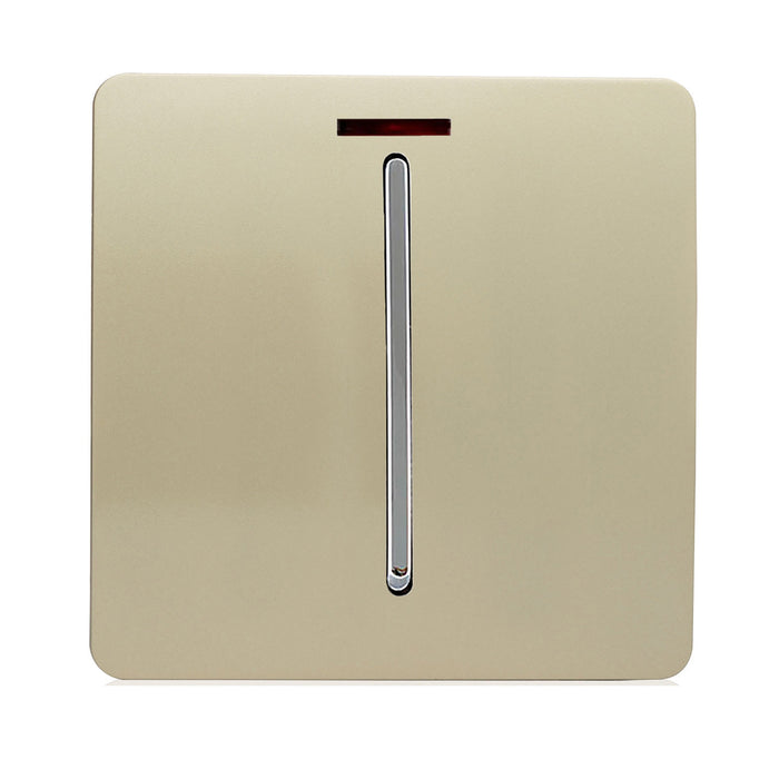 Trendi, Artistic Modern 45 Amp Neon Insert Double Pole Switch Champagne Gold Finish, BRITISH MADE, (35mm Back Box Required), 5yrs Warranty • ART-WHS2GO