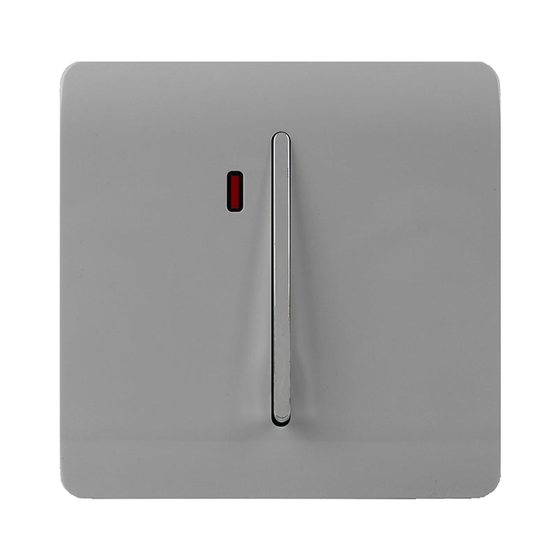 Trendi, Artistic Modern 20 Amp Neon Insert Double Pole Switch Light Grey Finish, BRITISH MADE, (25mm Back Box Required), 5yrs Warranty • ART-WHS1LG