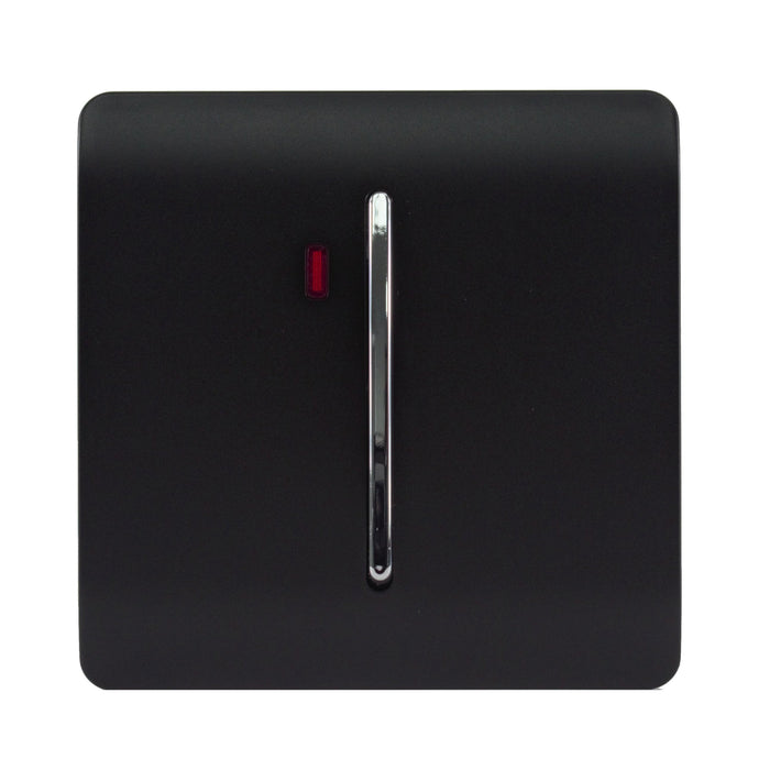 Trendi, Artistic Modern 45 Amp Neon Insert Double Pole Switch Matt Black Finish, BRITISH MADE, (35mm Back Box Required), 5yrs Warranty • ART-WHS2MBK