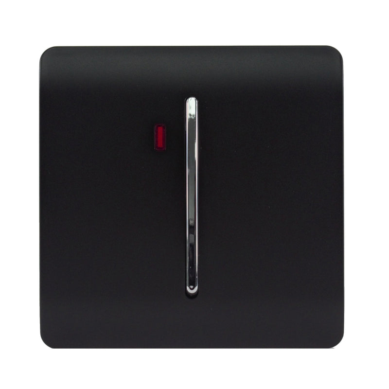 Trendi, Artistic Modern 20 Amp Neon Insert Double Pole Switch Matt Black Finish, BRITISH MADE, (25mm Back Box Required), 5yrs Warranty • ART-WHS1MBK