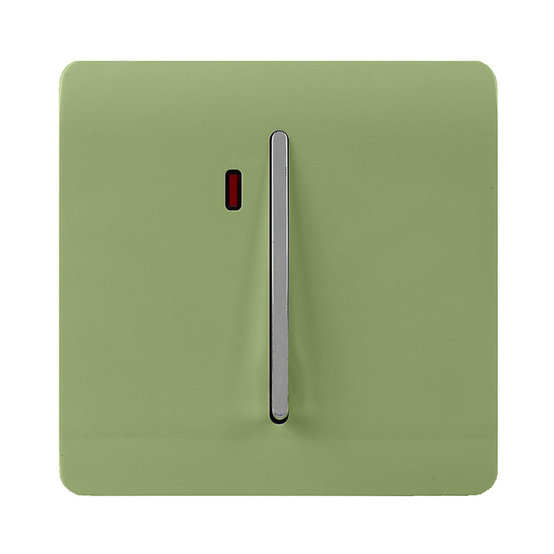 Trendi, Artistic Modern 45 Amp Neon Insert Double Pole Switch Moss Green Finish, BRITISH MADE, (35mm Back Box Required), 5yrs Warranty • ART-WHS2MG