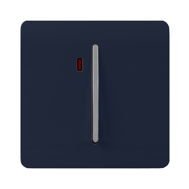 Trendi, Artistic Modern 45 Amp Neon Insert Double Pole Switch Navy Blue Finish, BRITISH MADE, (35mm Back Box Required), 5yrs Warranty • ART-WHS2NV