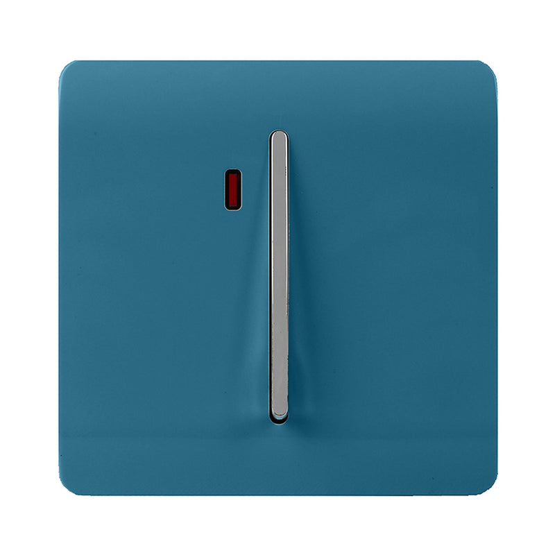 Trendi, Artistic Modern 20 Amp Neon Insert Double Pole Switch Ocean Blue Finish, BRITISH MADE, (25mm Back Box Required), 5yrs Warranty • ART-WHS1OB