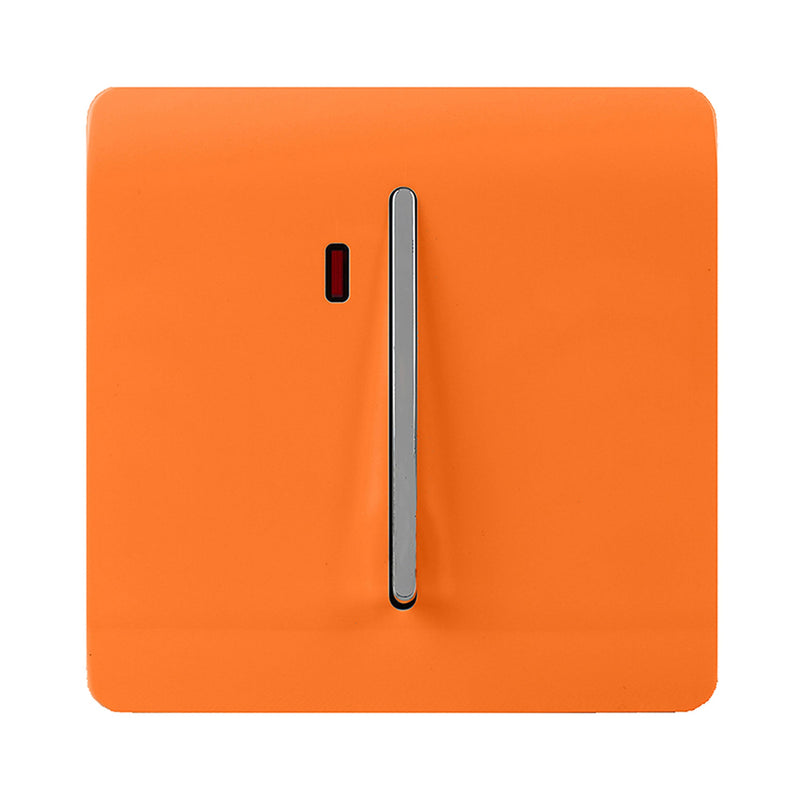 Trendi, Artistic Modern 20 Amp Neon Insert Double Pole Switch Orange Finish, BRITISH MADE, (25mm Back Box Required), 5yrs Warranty • ART-WHS1OR