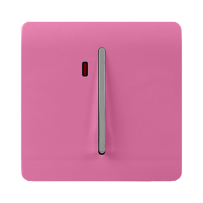 Trendi, Artistic Modern 20 Amp Neon Insert Double Pole Switch Pink Finish, BRITISH MADE, (25mm Back Box Required), 5yrs Warranty • ART-WHS1PK