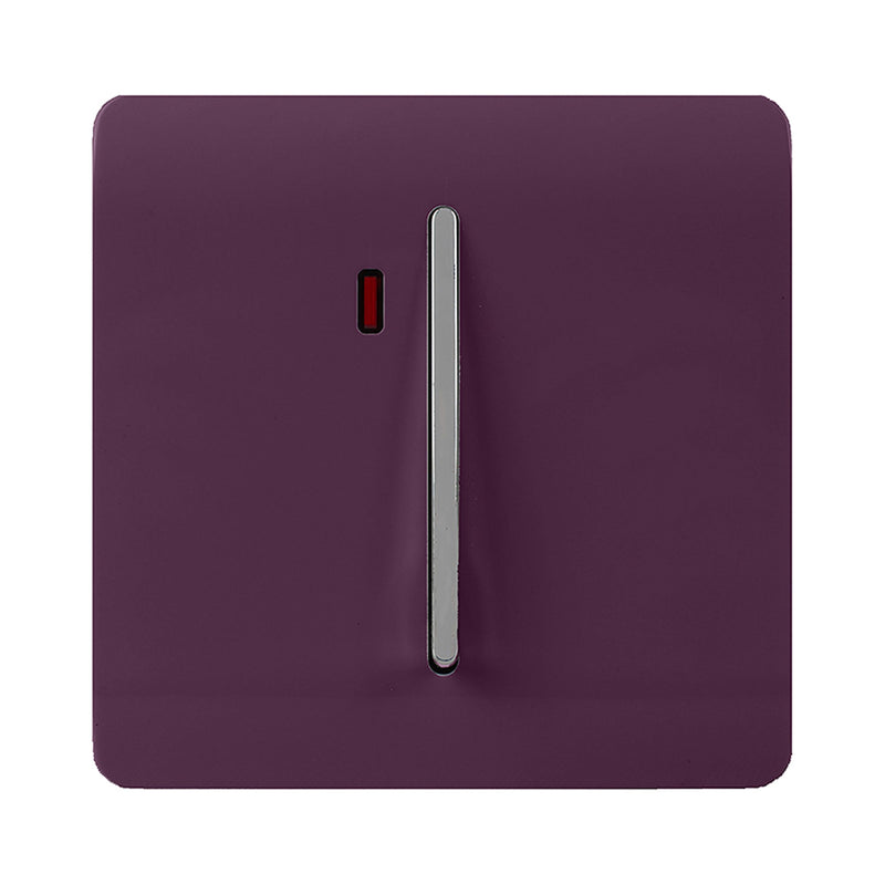 Trendi, Artistic Modern 20 Amp Neon Insert Double Pole Switch Plum Finish, BRITISH MADE, (25mm Back Box Required), 5yrs Warranty • ART-WHS1PL
