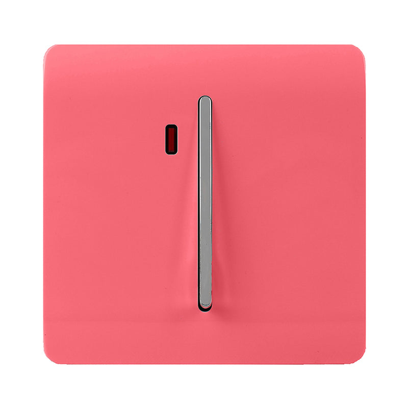 Trendi, Artistic Modern 20 Amp Neon Insert Double Pole Switch Strawberry Finish, BRITISH MADE, (25mm Back Box Required), 5yrs Warranty • ART-WHS1SB