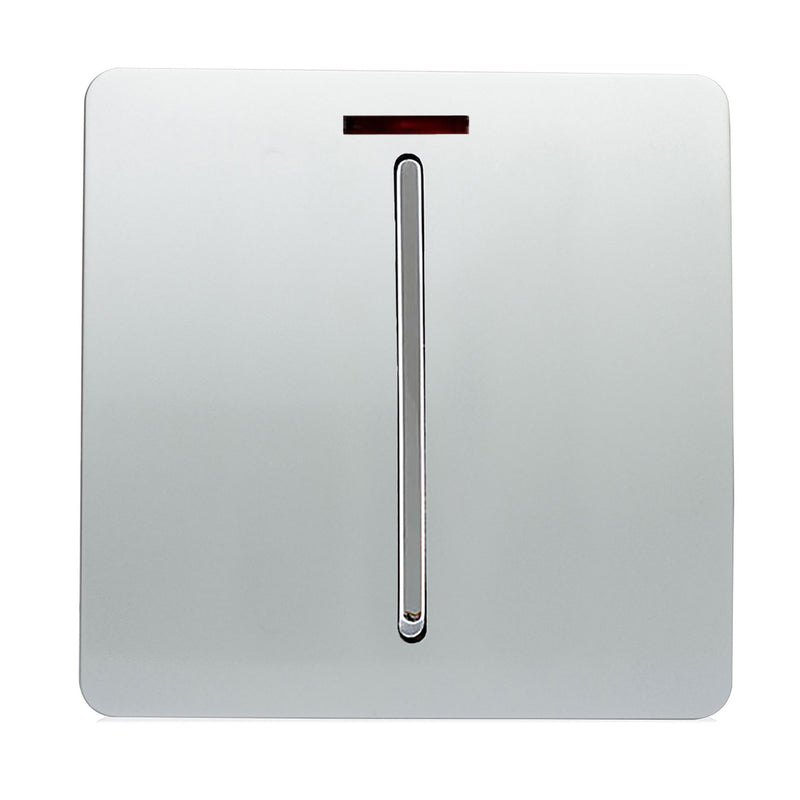 Trendi, Artistic Modern 20 Amp Neon Insert Double Pole Switch Silver Finish, BRITISH MADE, (25mm Back Box Required), 5yrs Warranty • ART-WHS1SI