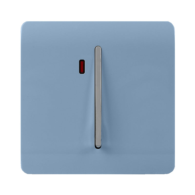 Trendi, Artistic Modern 45 Amp Neon Insert Double Pole Switch Sky Finish, BRITISH MADE, (35mm Back Box Required), 5yrs Warranty • ART-WHS2SK