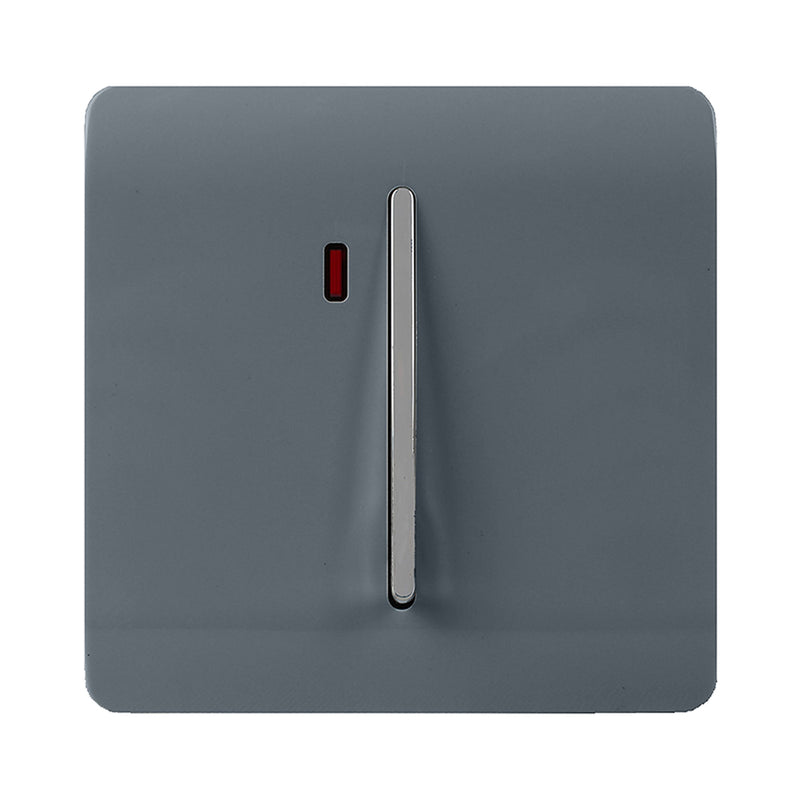 Trendi, Artistic Modern 45 Amp Neon Insert Double Pole Switch Warm Grey Finish, BRITISH MADE, (35mm Back Box Required), 5yrs Warranty • ART-WHS2WG