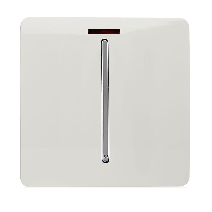 Trendi, Artistic Modern 45 Amp Neon Insert Double Pole Switch Gloss White Finish, BRITISH MADE, (35mm Back Box Required), 5yrs Warranty • ART-WHS2WH