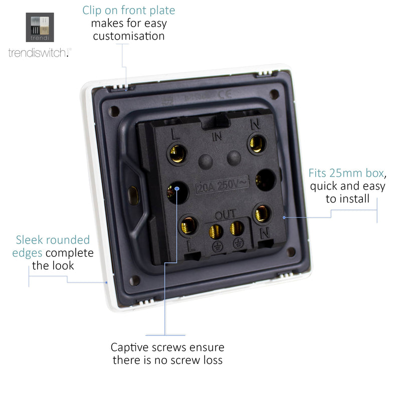 Trendi, Artistic Modern 20 Amp Neon Insert Double Pole Switch Midnight Blue Finish, BRITISH MADE, (25mm Back Box Required), 5yrs Warranty • ART-WHS1MD