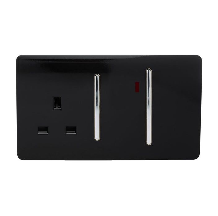 Trendi, Artistic Modern Cooker Control Panel 13amp with 45amp Switch Gloss Black Finish, BRITISH MADE, (47mm Back Box Required), 5yrs Warranty • ART-WHS213BK