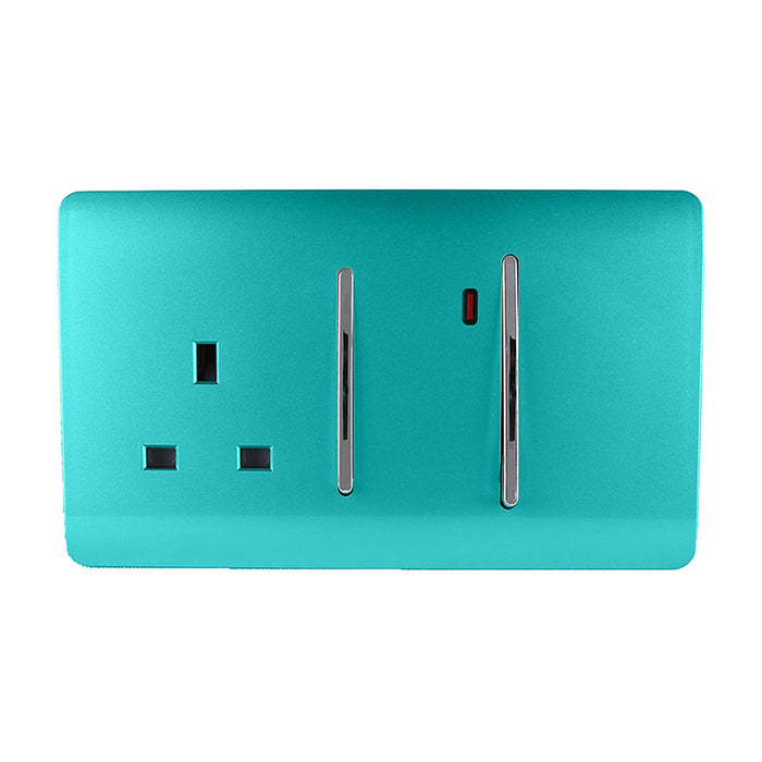 Trendi, Artistic Modern Cooker Control Panel 13amp with 45amp Switch Bright Teal Finish, BRITISH MADE, (47mm Back Box Required), 5yrs Warranty • ART-WHS213BT