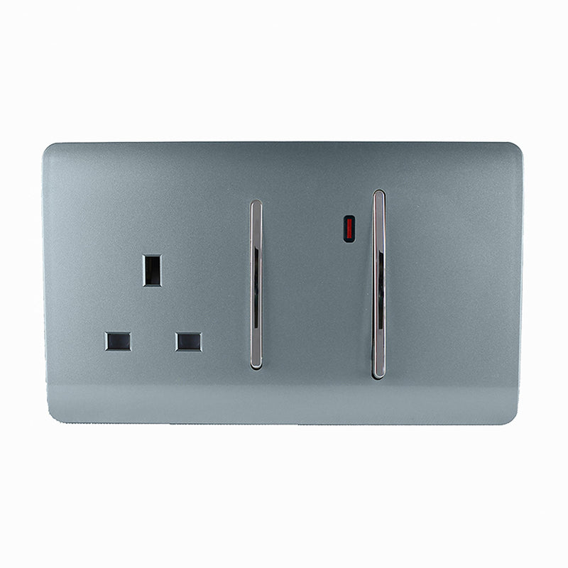 Trendi, Artistic Modern Cooker Control Panel 13amp with 45amp Switch Cool Grey Finish, BRITISH MADE, (47mm Back Box Required), 5yrs Warranty • ART-WHS213CG