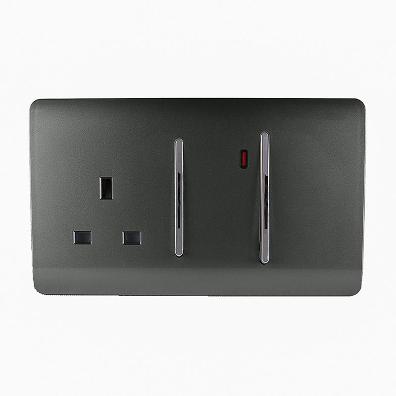 Trendi, Artistic Modern Cooker Control Panel 13amp with 45amp Switch Charcoal Finish, BRITISH MADE, (47mm Back Box Required), 5yrs Warranty • ART-WHS213CH