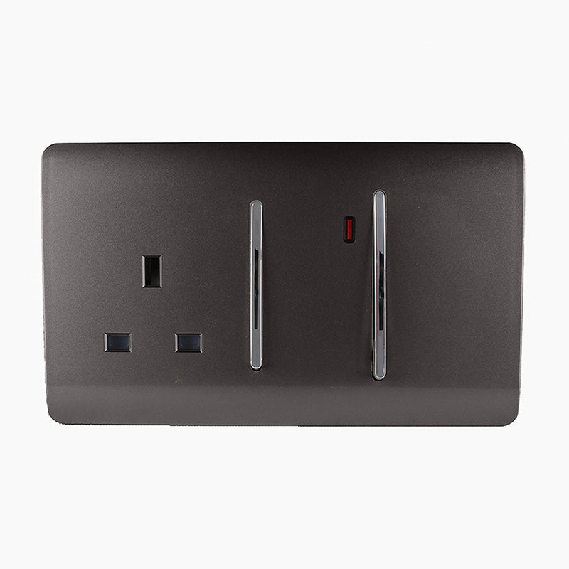 Trendi, Artistic Modern Cooker Control Panel 13amp with 45amp Switch Dark Brown Finish, BRITISH MADE, (47mm Back Box Required), 5yrs Warranty • ART-WHS213DB