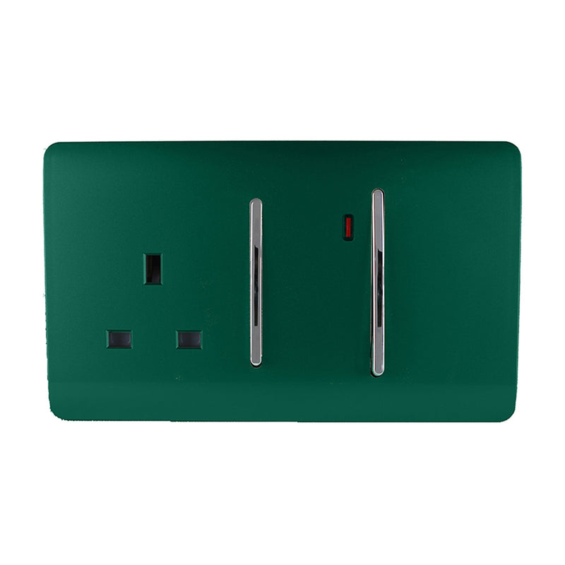 Trendi, Artistic Modern Cooker Control Panel 13amp with 45amp Switch Dark Green Finish, BRITISH MADE, (47mm Back Box Required), 5yrs Warranty • ART-WHS213DG