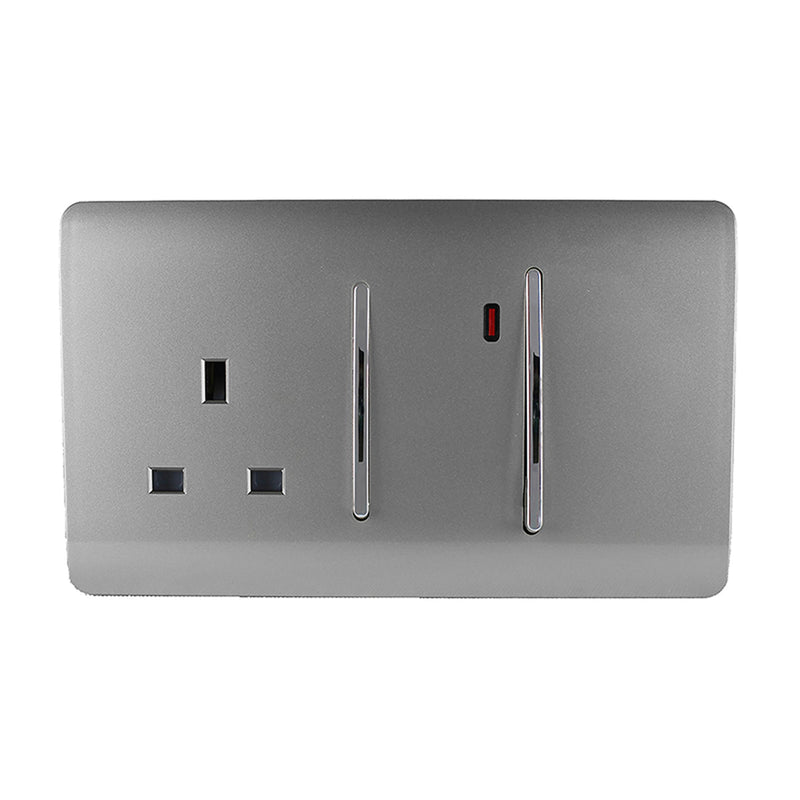 Trendi, Artistic Modern Cooker Control Panel 13amp with 45amp Switch Light Grey Finish, BRITISH MADE, (47mm Back Box Required), 5yrs Warranty • ART-WHS213LG