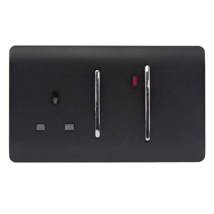 Trendi, Artistic Modern Cooker Control Panel 13amp with 45amp Switch Matt Black Finish, BRITISH MADE, (47mm Back Box Required), 5yrs Warranty • ART-WHS213MBK