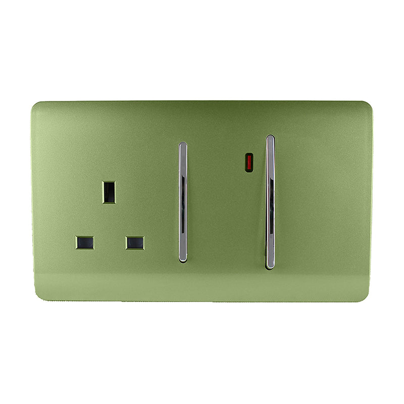 Trendi, Artistic Modern Cooker Control Panel 13amp with 45amp Switch Moss Green Finish, BRITISH MADE, (47mm Back Box Required), 5yrs Warranty • ART-WHS213MG
