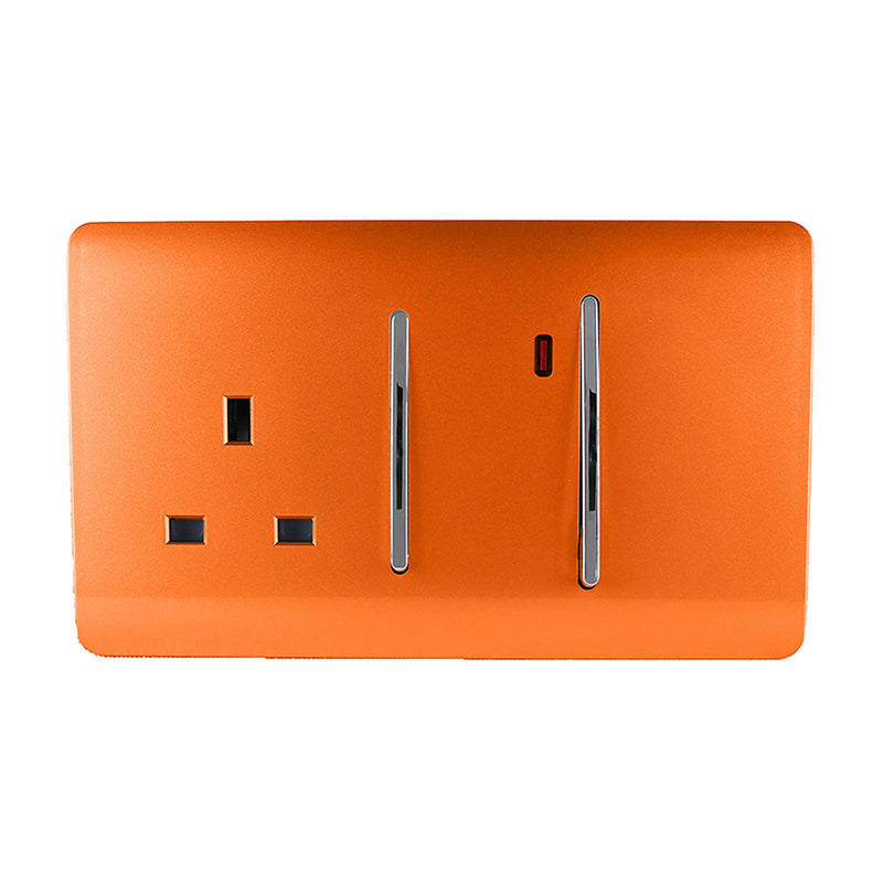 Trendi, Artistic Modern Cooker Control Panel 13amp with 45amp Switch Orange Finish, BRITISH MADE, (47mm Back Box Required), 5yrs Warranty • ART-WHS213OR