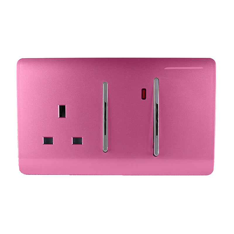 Trendi, Artistic Modern Cooker Control Panel 13amp with 45amp Switch Pink Finish, BRITISH MADE, (47mm Back Box Required), 5yrs Warranty • ART-WHS213PK