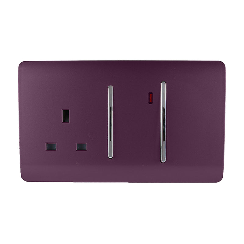 Trendi, Artistic Modern Cooker Control Panel 13amp with 45amp Switch Plum Finish, BRITISH MADE, (47mm Back Box Required), 5yrs Warranty • ART-WHS213PL