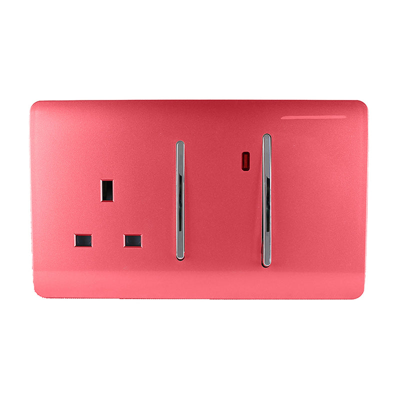 Trendi, Artistic Modern Cooker Control Panel 13amp with 45amp Switch Strawberry Finish, BRITISH MADE, (47mm Back Box Required), 5yrs Warranty • ART-WHS213SB