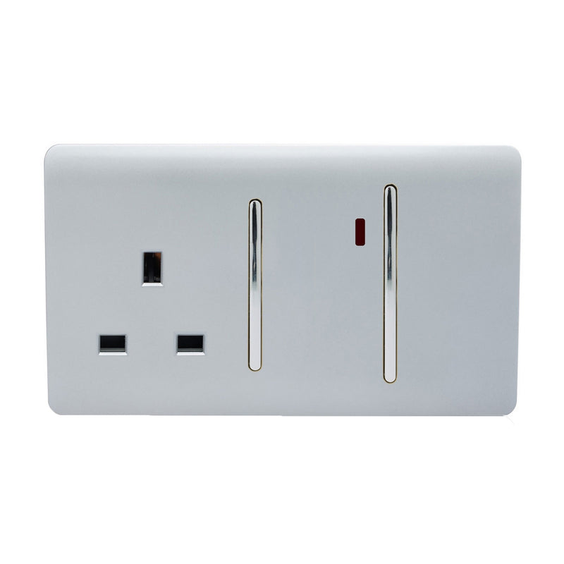 Trendi, Artistic Modern Cooker Control Panel 13amp with 45amp Switch Silver Finish, BRITISH MADE, (47mm Back Box Required), 5yrs Warranty • ART-WHS213SI