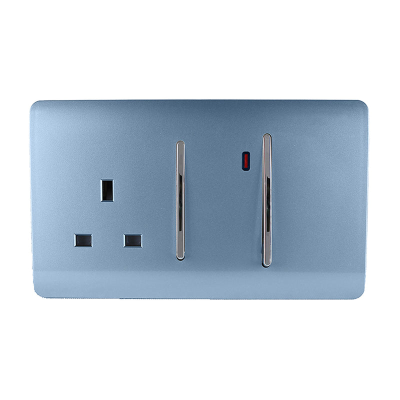 Trendi, Artistic Modern Cooker Control Panel 13amp with 45amp Switch Sky Finish, BRITISH MADE, (47mm Back Box Required), 5yrs Warranty • ART-WHS213SK