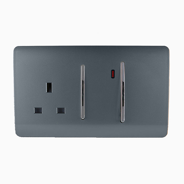Trendi, Artistic Modern Cooker Control Panel 13amp with 45amp Switch Warm Grey Finish, BRITISH MADE, (47mm Back Box Required), 5yrs Warranty • ART-WHS213WG