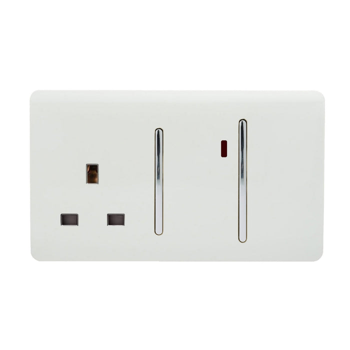 Trendi, Artistic Modern Cooker Control Panel 13amp with 45amp Switch Gloss White Finish, BRITISH MADE, (47mm Back Box Required), 5yrs Warranty • ART-WHS213WH
