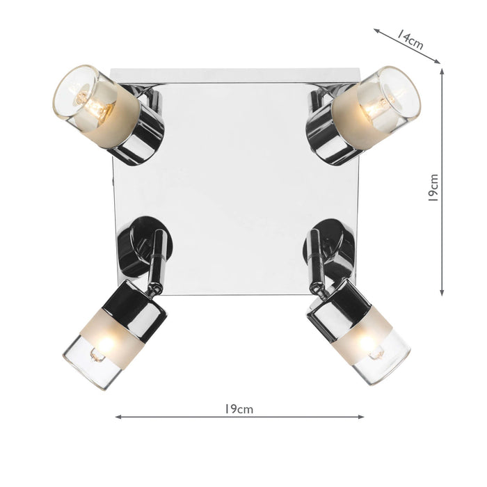 Dar Lighting Artemis Bathroom 4 Light Spotlight Polished Chrome Glass IP44 • ART8550