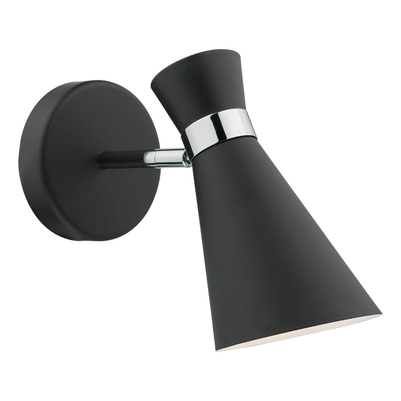 Dar Lighting Ashworth Single Wall Spotlight Matt Black Polished Chrome • ASH0722