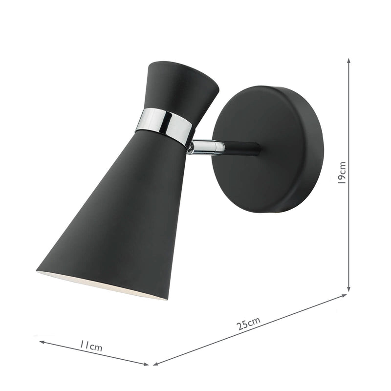 Dar Lighting Ashworth Single Wall Spotlight Matt Black Polished Chrome • ASH0722