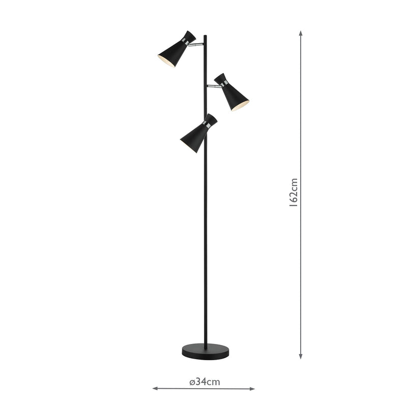 Dar Lighting Ashworth 3 Light Floor Lamp Matt Black & Polished Chrome • ASH4922